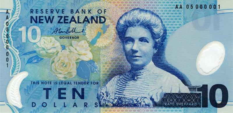 Kate Sheppard adorns the NZ $10 note