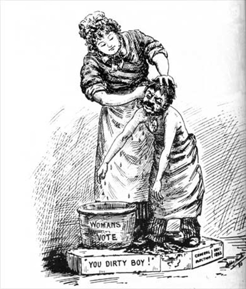 Suffrage cartoons: cleaning up politics