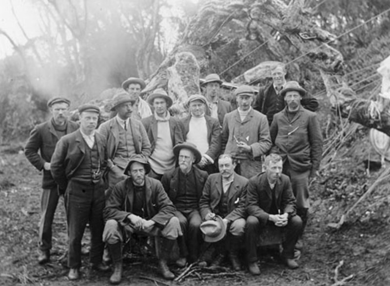 Hudson on an expedition to the Auckland Islands. He is second from the left, with the fob chain.